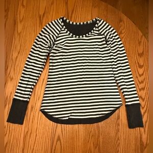 Lululemon Womens Open Your Heart Long Sleeve Stripe Heathered Black Reversible